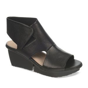 Anthropologie Black Leather Wedge Sandals